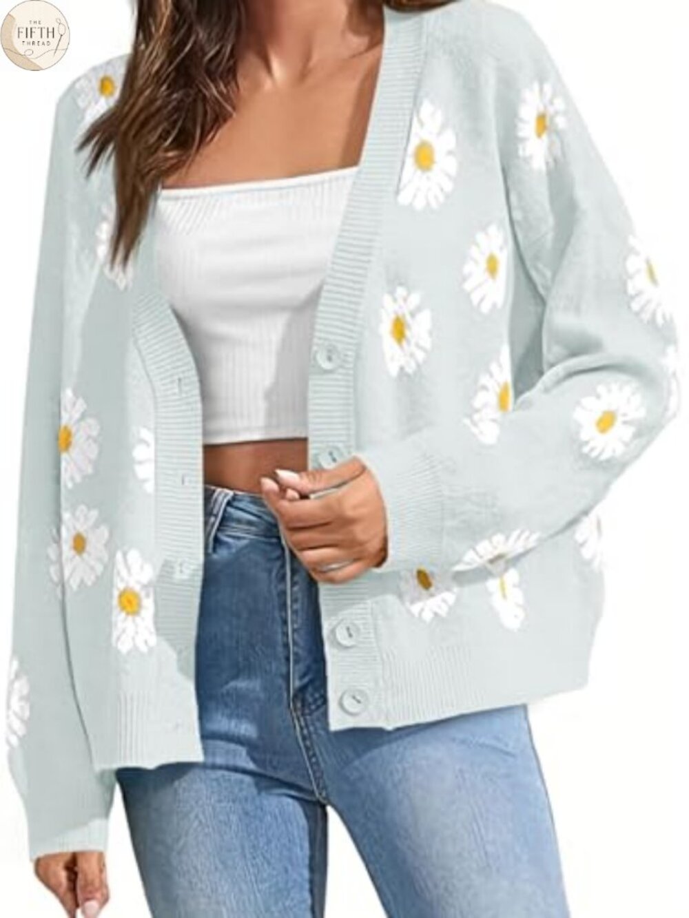 Floral Print Open Front Button Down Knit Cardigan Sweater